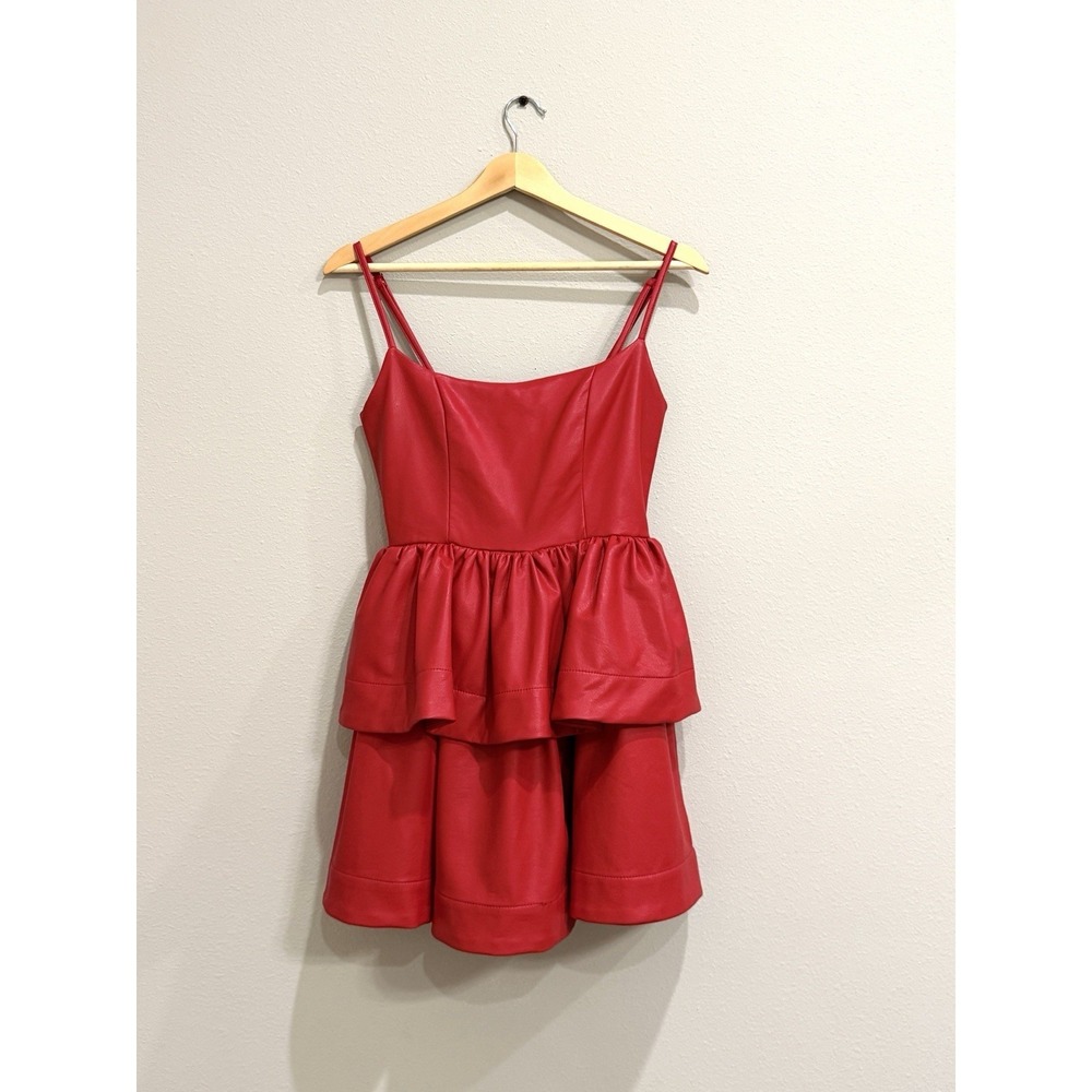Olivaceous Red Sleeveless Faux Leather Peplum Dress Size Small